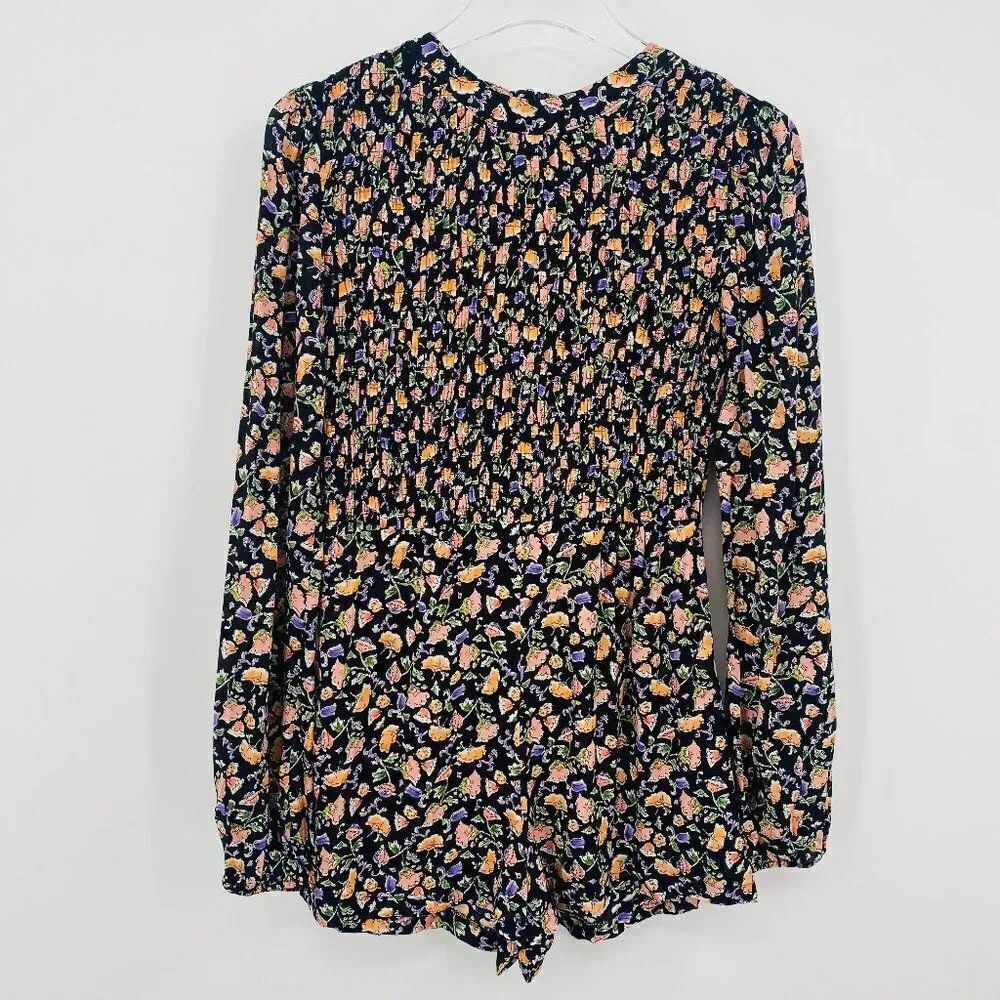 Urban Outfitters Size XS Long Sleeve Floral Smocked Mock Neck Boho Romper